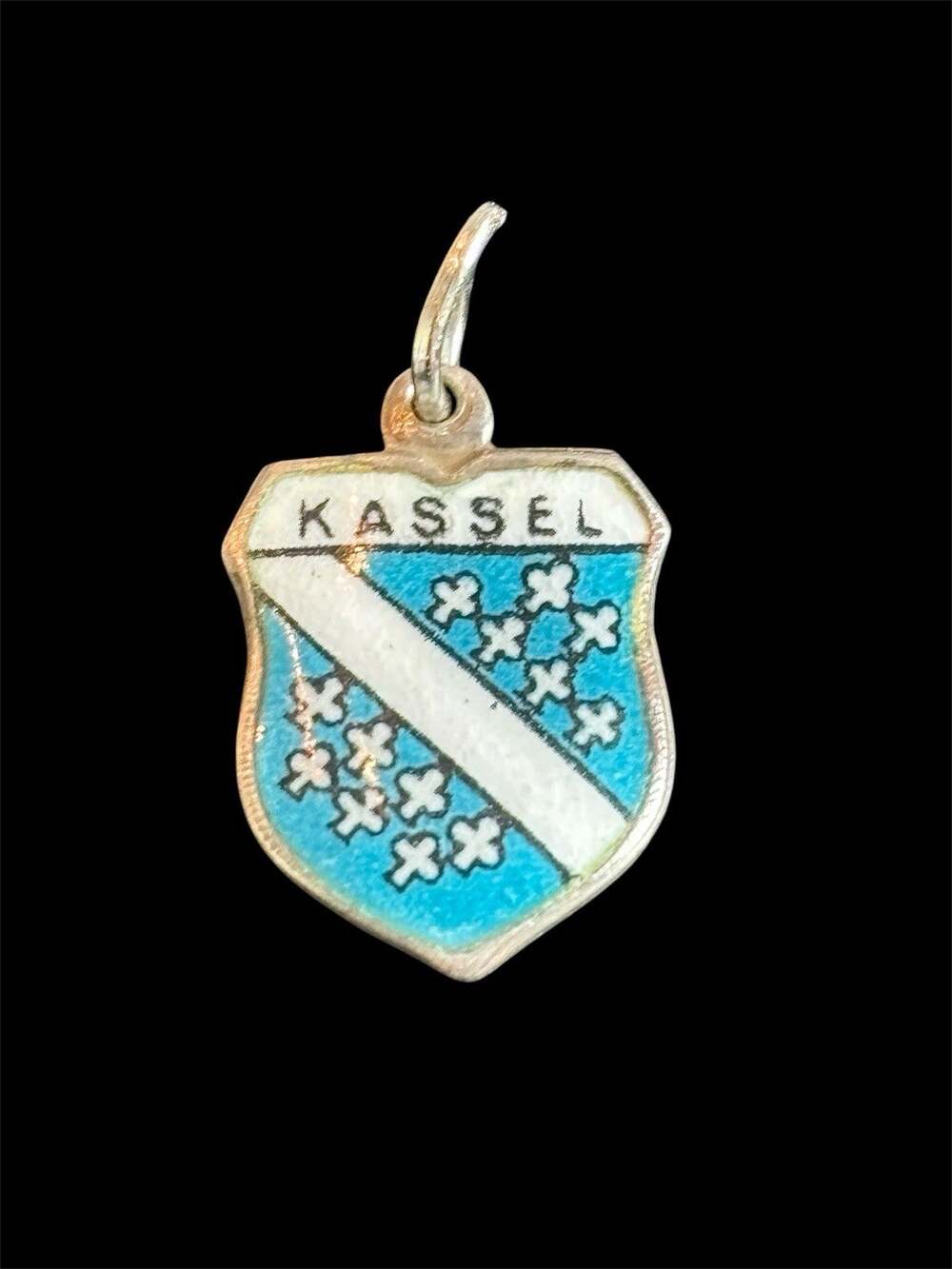 Vtg 800 Silver German Enamel Travel Charm Kassel